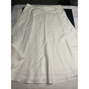 Ralph Lauren 100% Linen Aline Off White Lined Midi Skirt Sz 8p